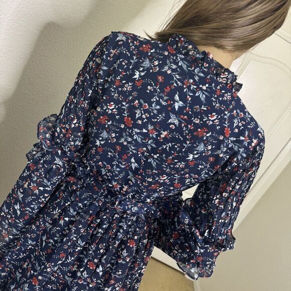 Walter Baker Dress Size 2 Blue Floral Print Diana Tiered Ruffle Layered Nautical - Picture 8 of 14